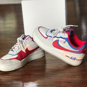 Nike Womens Air Force 1 Low Shadow Sail 🔥White Red Blue Size 8- Excellent EUC!